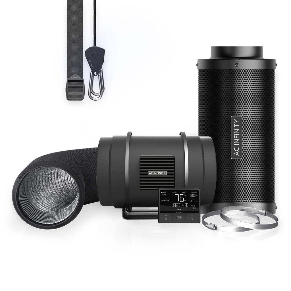 Kit de filtración de aire PRO de 8", ventilador en línea con controlador inteligente, filtro de carbón y conducto combinado.