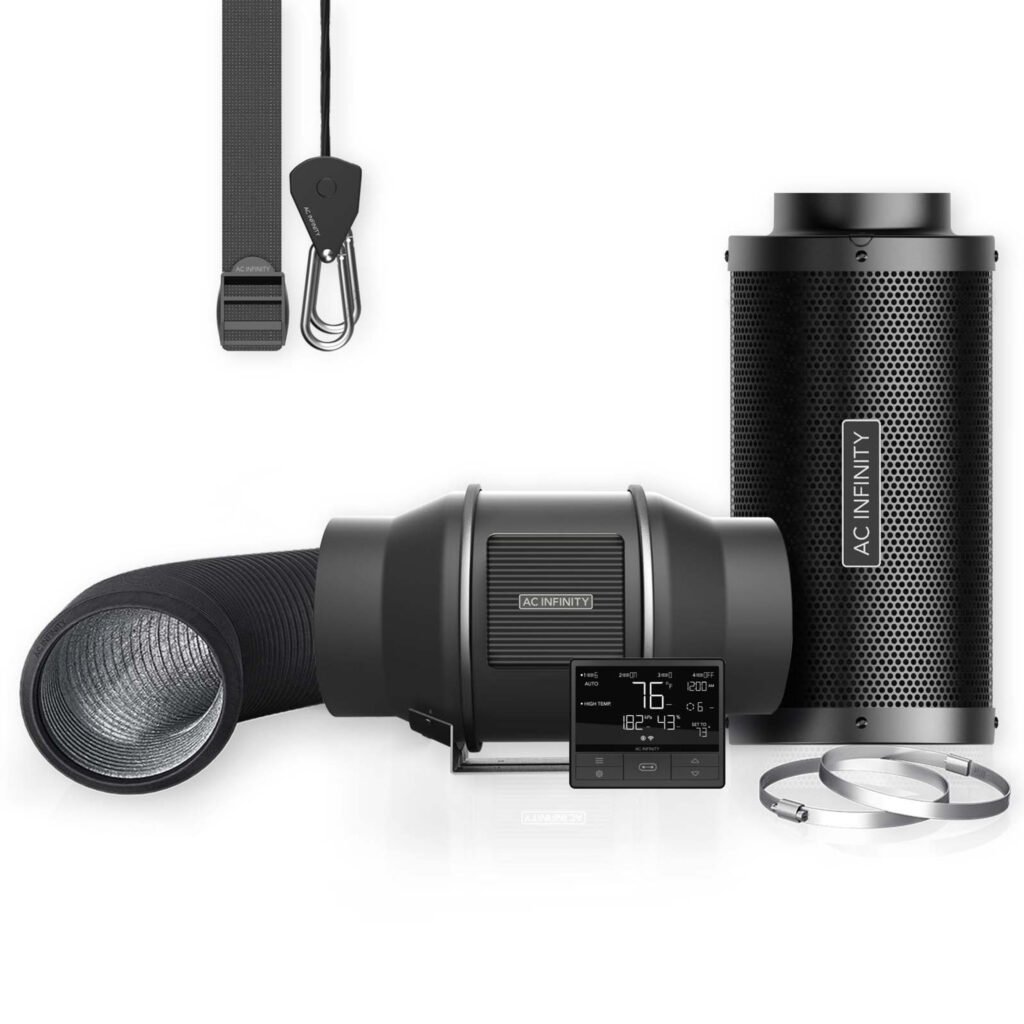 Kit de filtración de aire PRO de 6", ventilador en línea con controlador inteligente, filtro de carbón y conducto combinado.