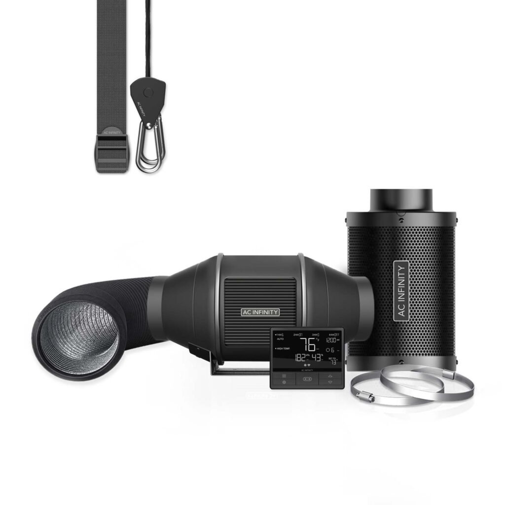 Kit de filtración de aire PRO de 4", ventilador en línea con controlador inteligente, filtro de carbón y conducto combinado.